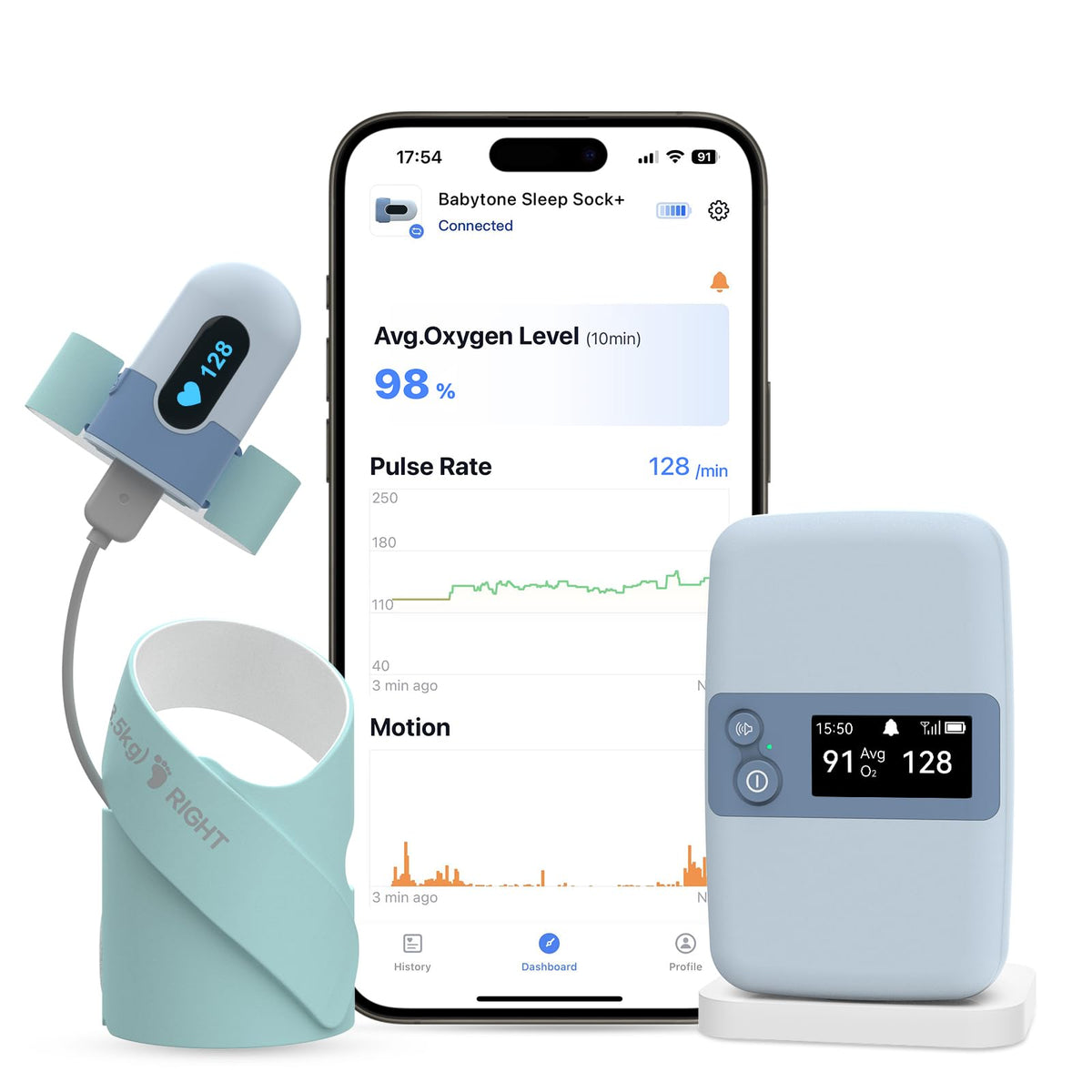 Babytone sleep monitor with base station for real-time sleep tracking.