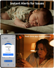 Babytone Smart Baby Monitor temperature tracker shows baby's skin temperature trends for safe sleep.