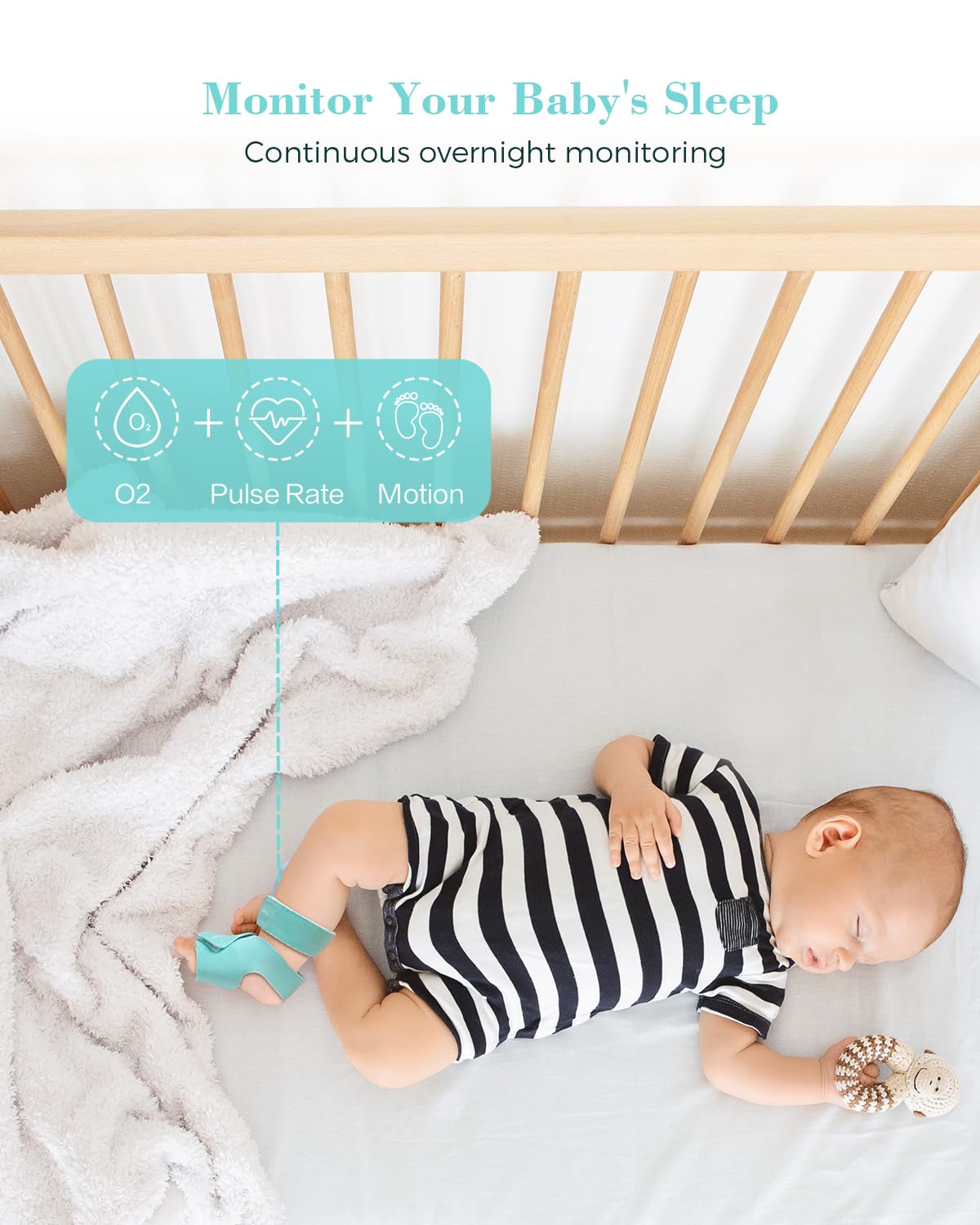 Babytone smart sleep sock comfortably fits a baby foot.