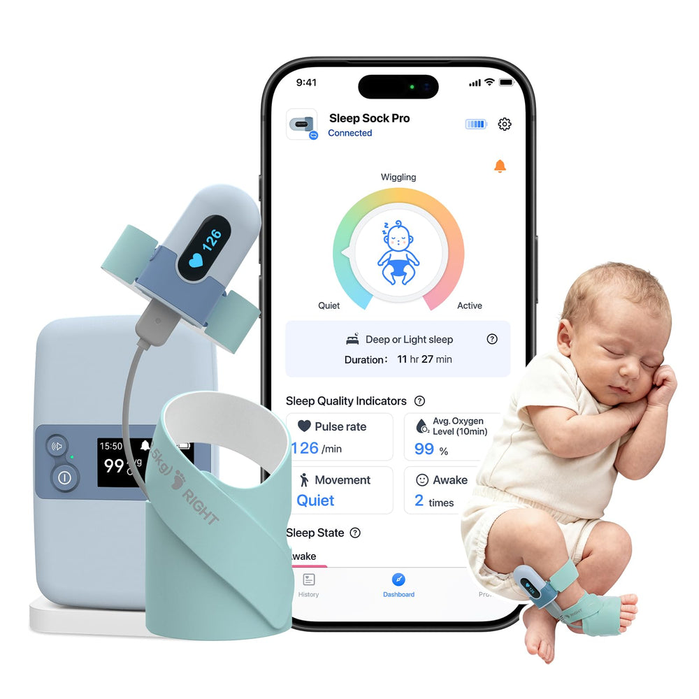Babytone sock monitor base station displays real-time sleep data for quick checks.