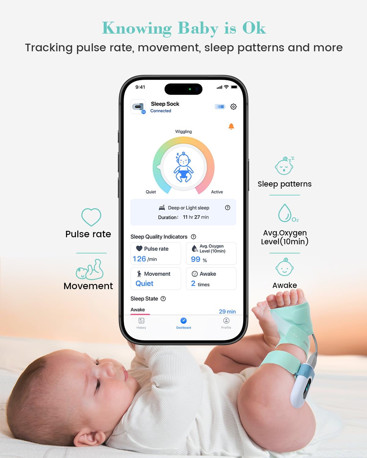 Babytone sock monitor tracks baby movement for rest cues.