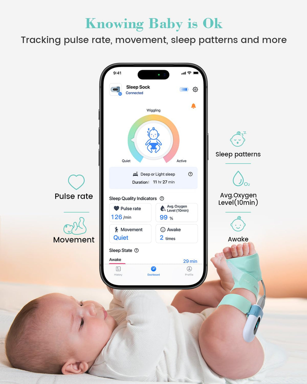Babytone sock monitor tracks baby movement for rest cues.