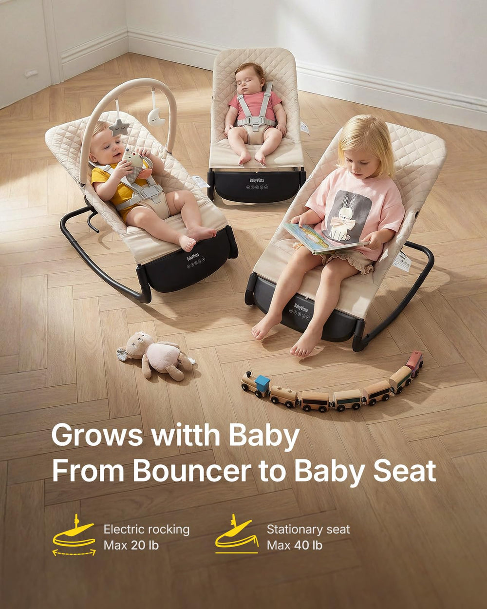 BabyVista bouncer breathable seat fabric to reduce heat buildup