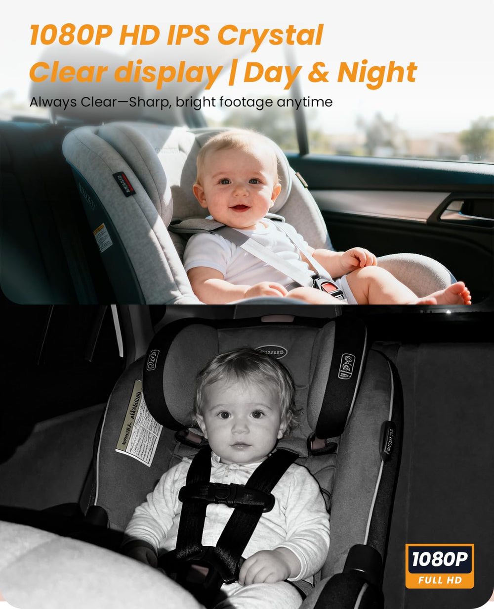 Babyvue backseat monitor with a mirrored dashboard display