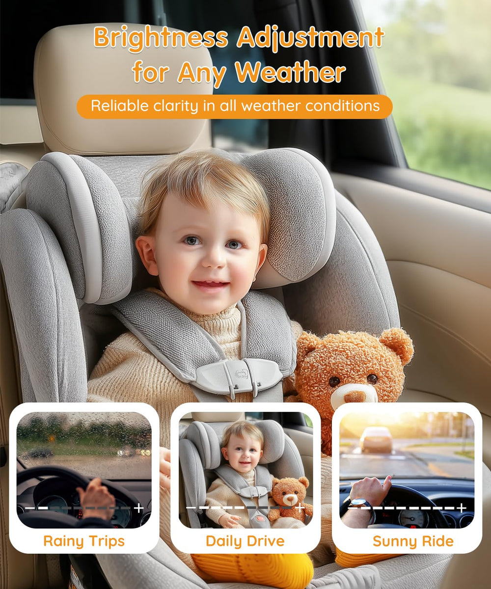 Adjustable brightness adapts to sun glare and low light conditions.