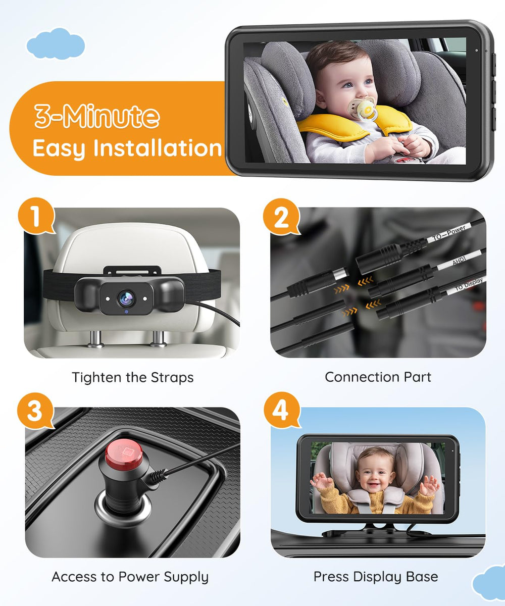 Backseat monitor display keeps the child in view during trips.