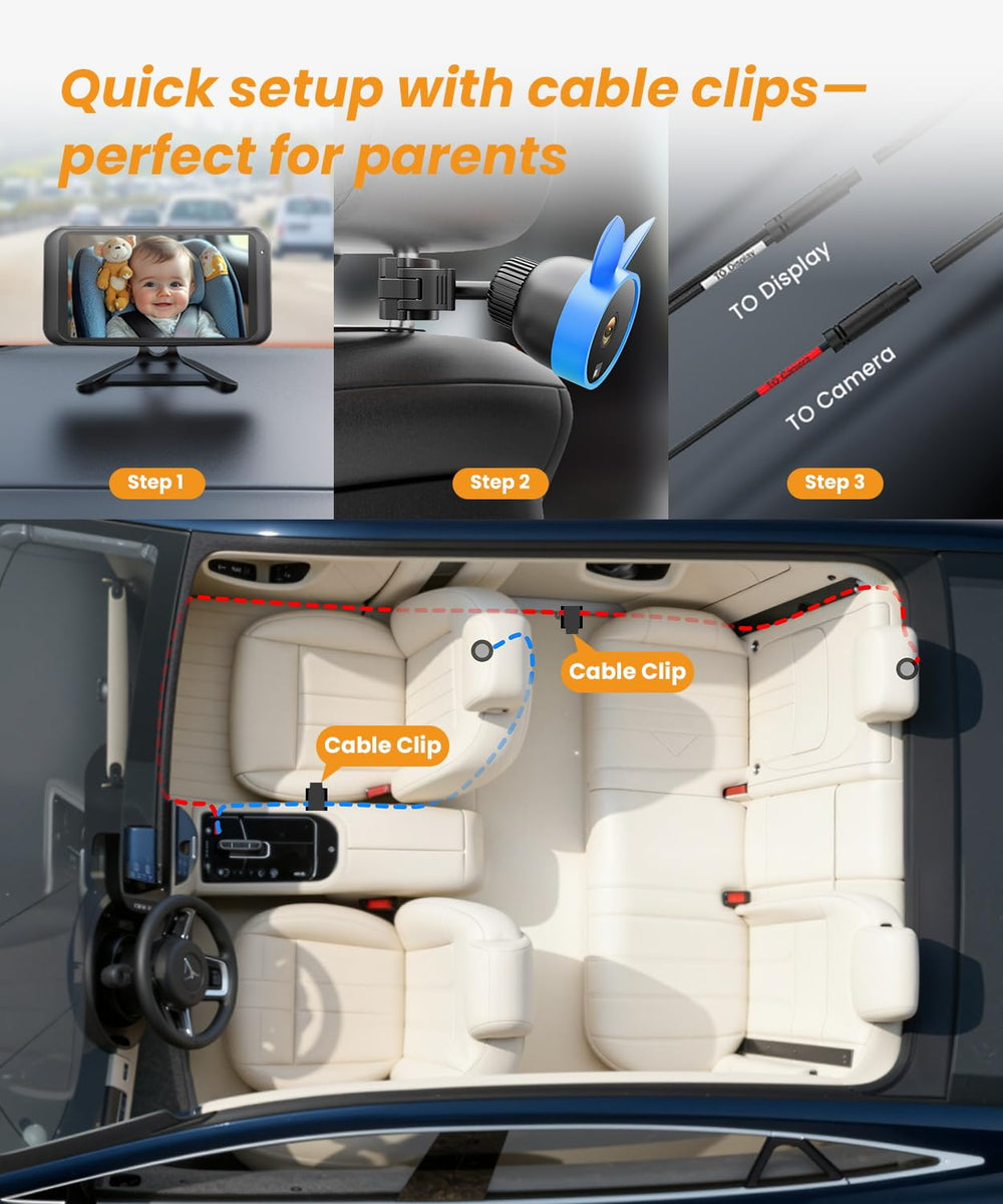 Babyvue BV2 long 18ft cables fit SUVs and vans for tidy installation.
