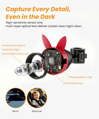 Babyvue BV2 USB headrest mount keeps the camera steady on bumpy roads.