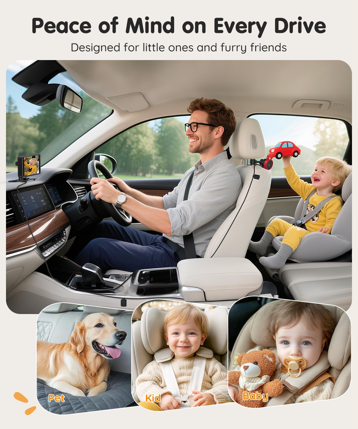 Babyvue BV3 PRO back-seat safety view supports kids and pets during drives.