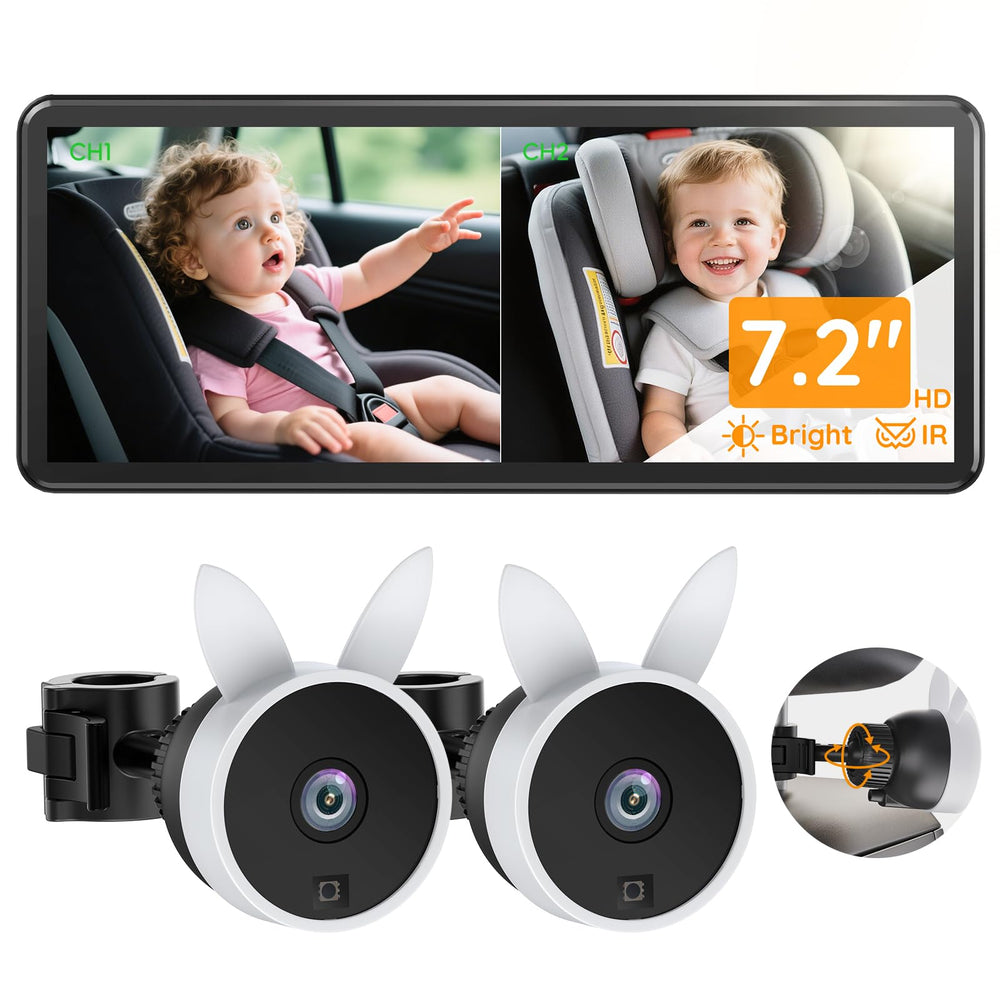 Babyvue BV3PRO split-screen display shows two rear seats for real time monitoring