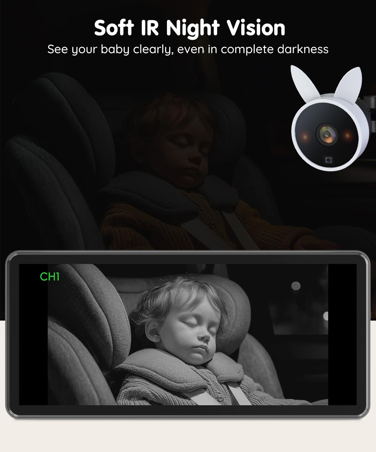 Babyvue BV3PRO dual camera setup monitoring back seat passengers