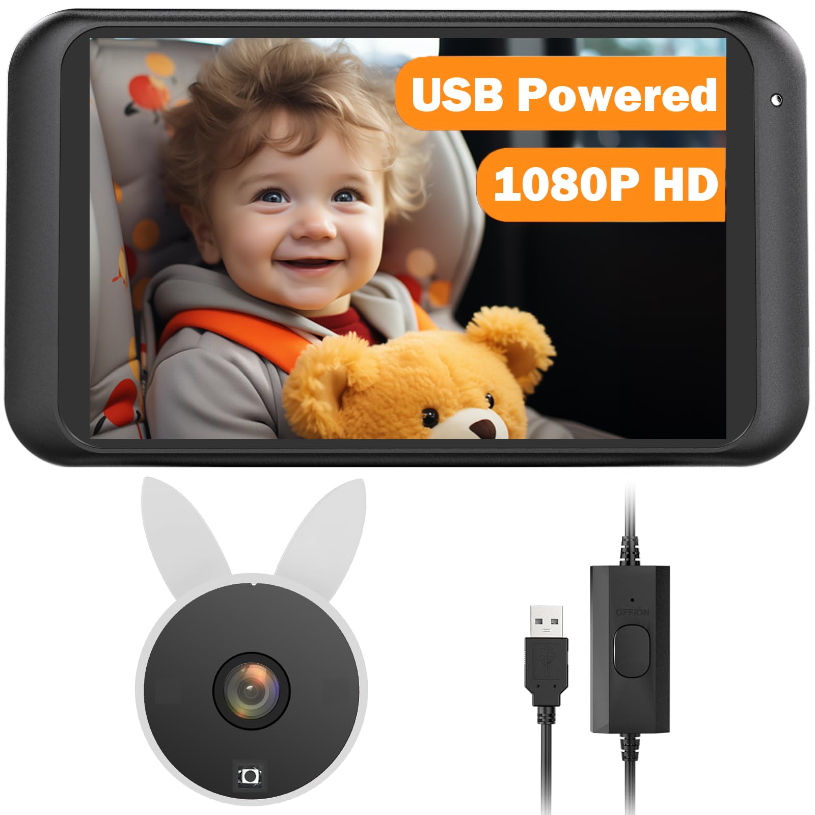 Babyvue USB car camera with 360° rotation for easy backseat viewing