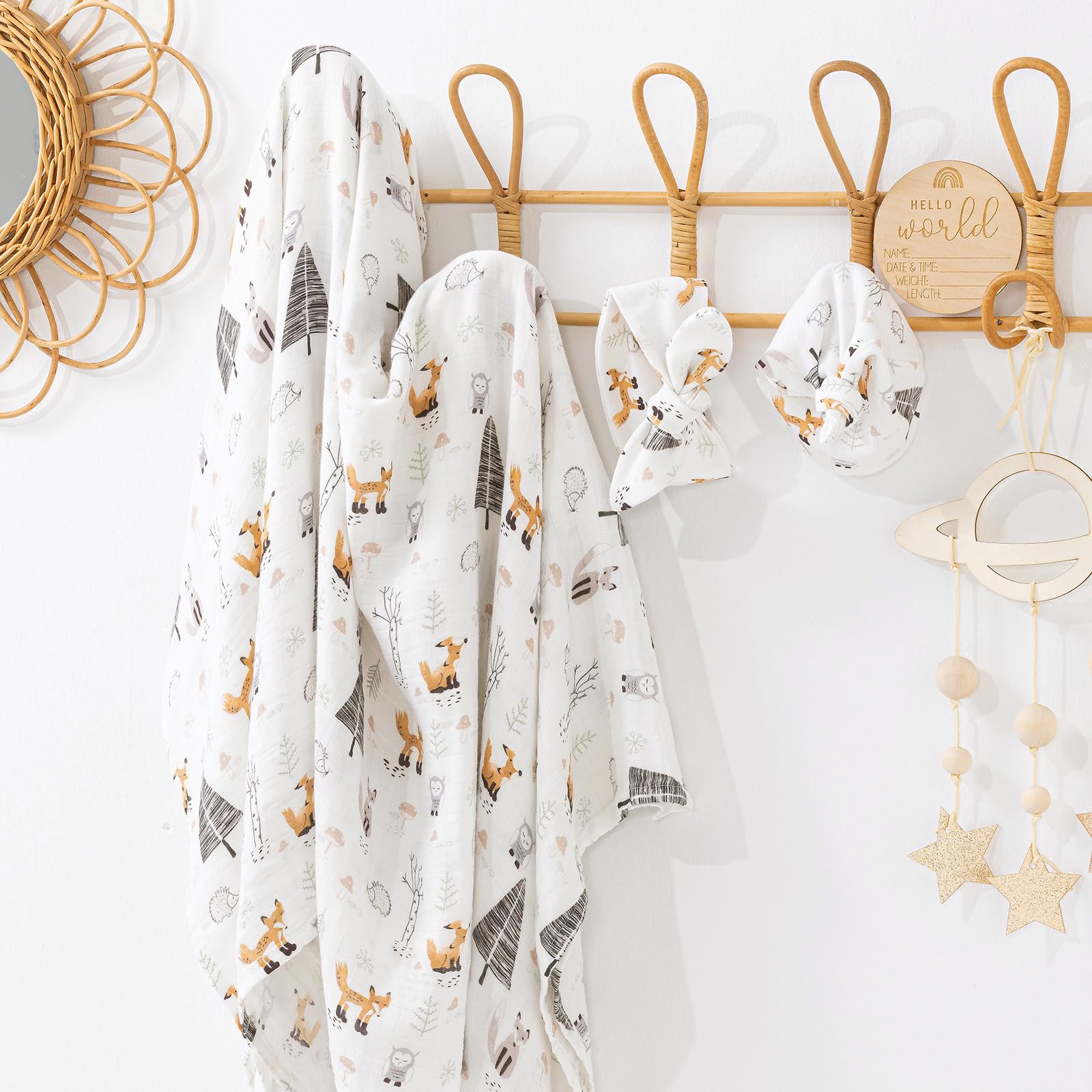 BabyWhale muslin swaddle blanket featuring fox pattern for cozy naps