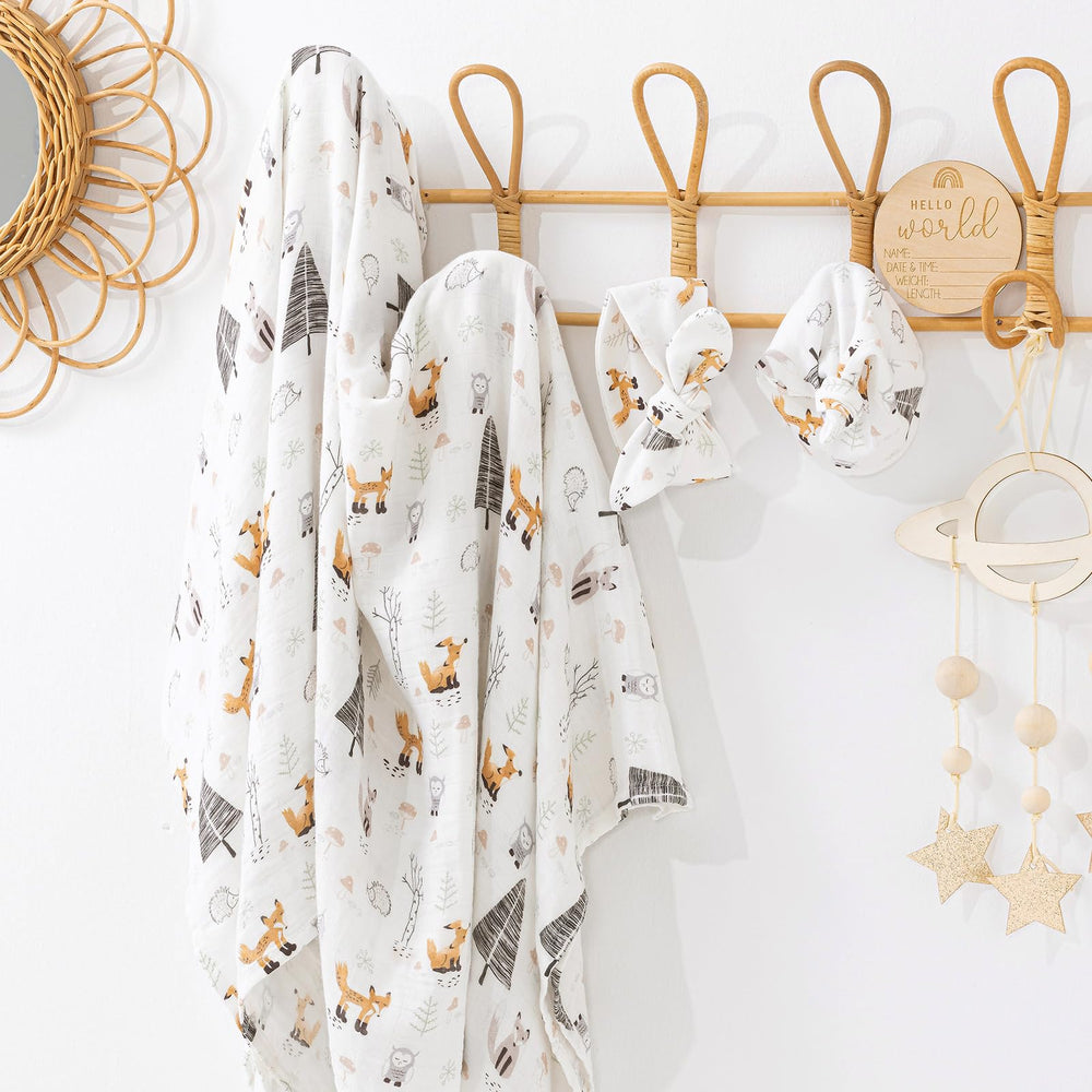 BabyWhale muslin swaddle blanket featuring fox pattern for cozy naps