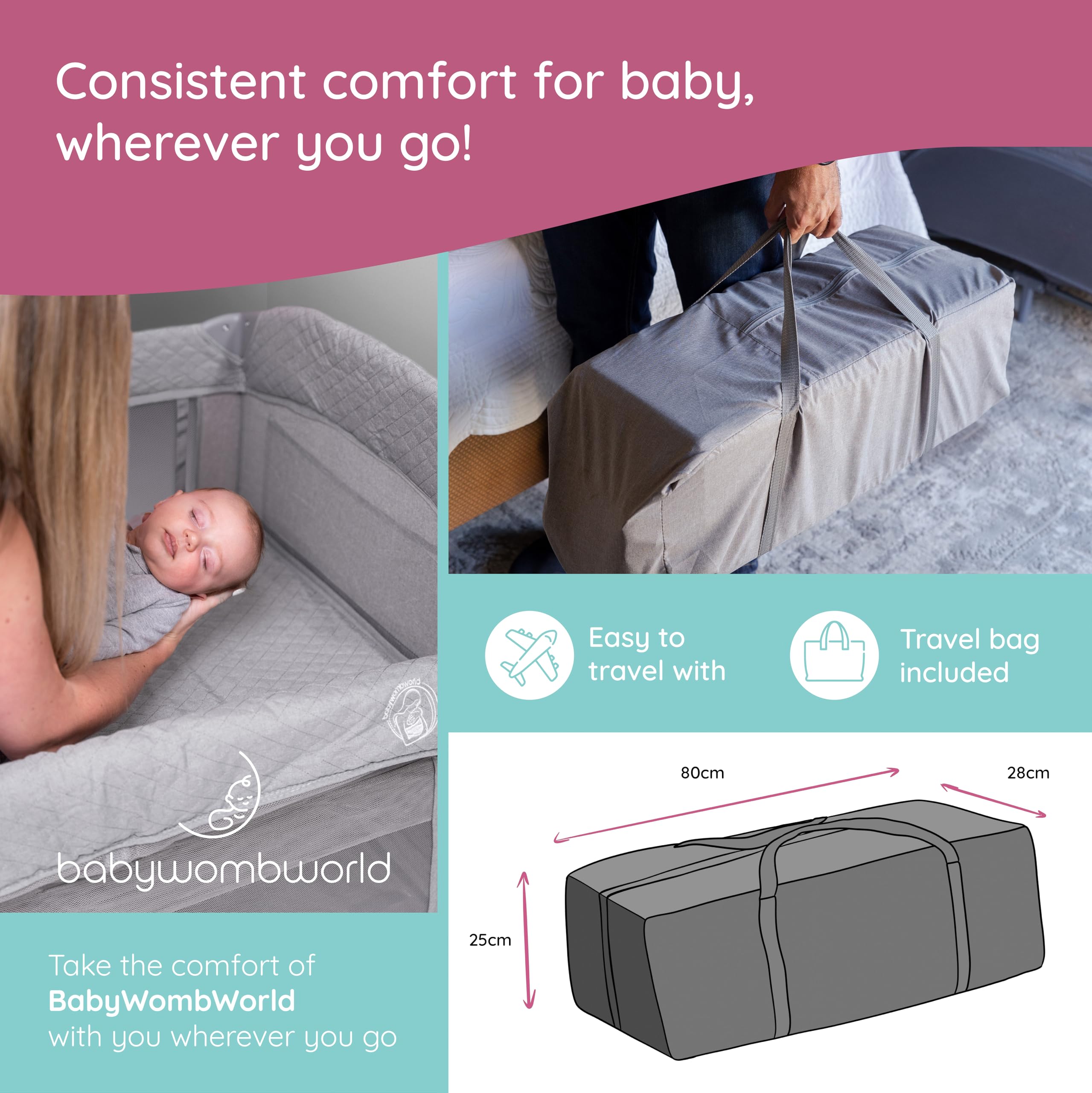 BabyWombWorld bassinet breathable mesh sides for better airflow and safety.