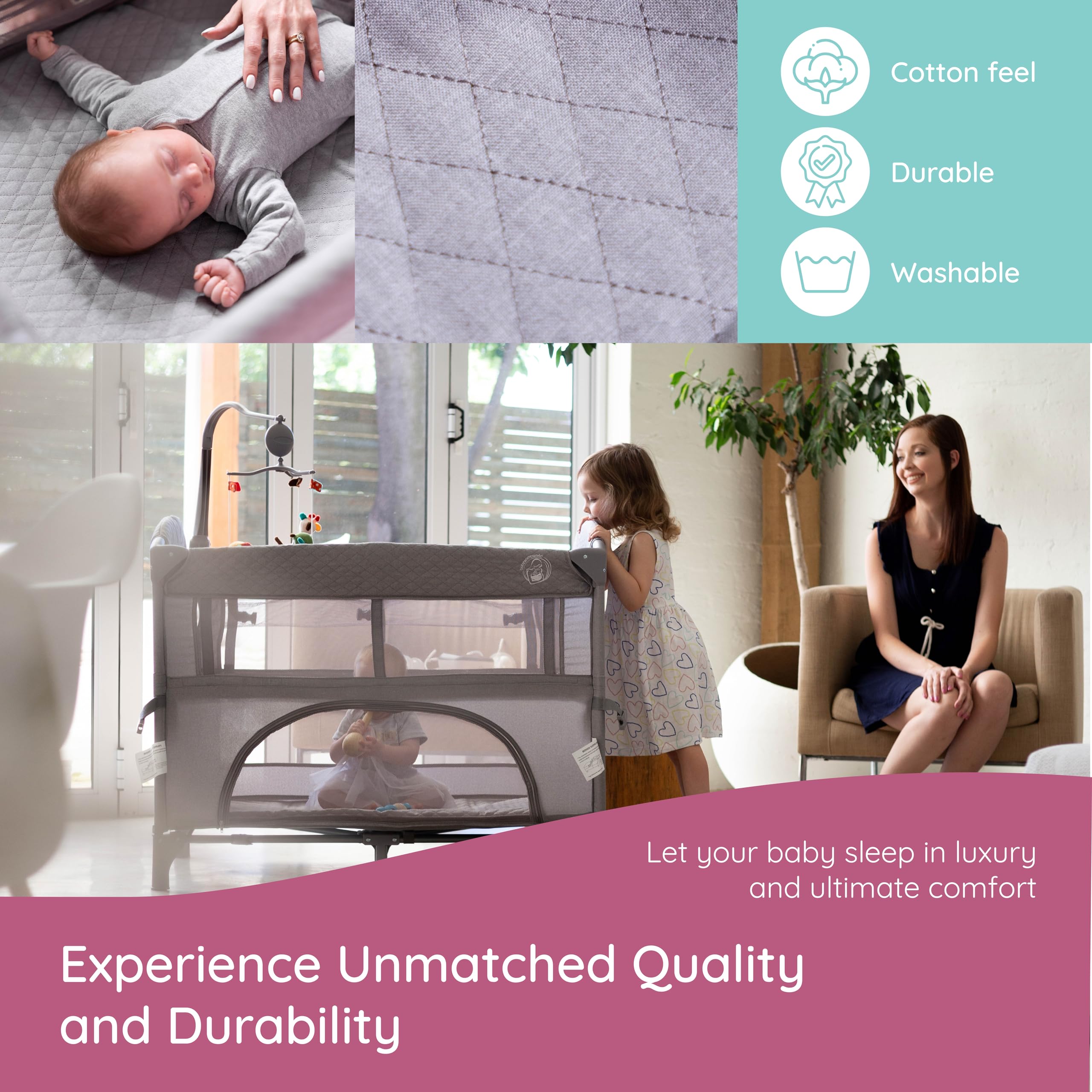 BabyWombWorld bassinet five-in-one design supports sleep and play as baby grows.