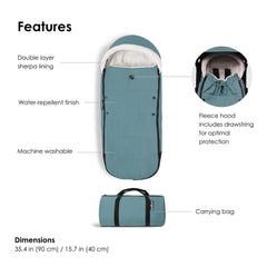 Babyzen YoYo Footmuff Aqua machine washable for quick cleanup after adventures.