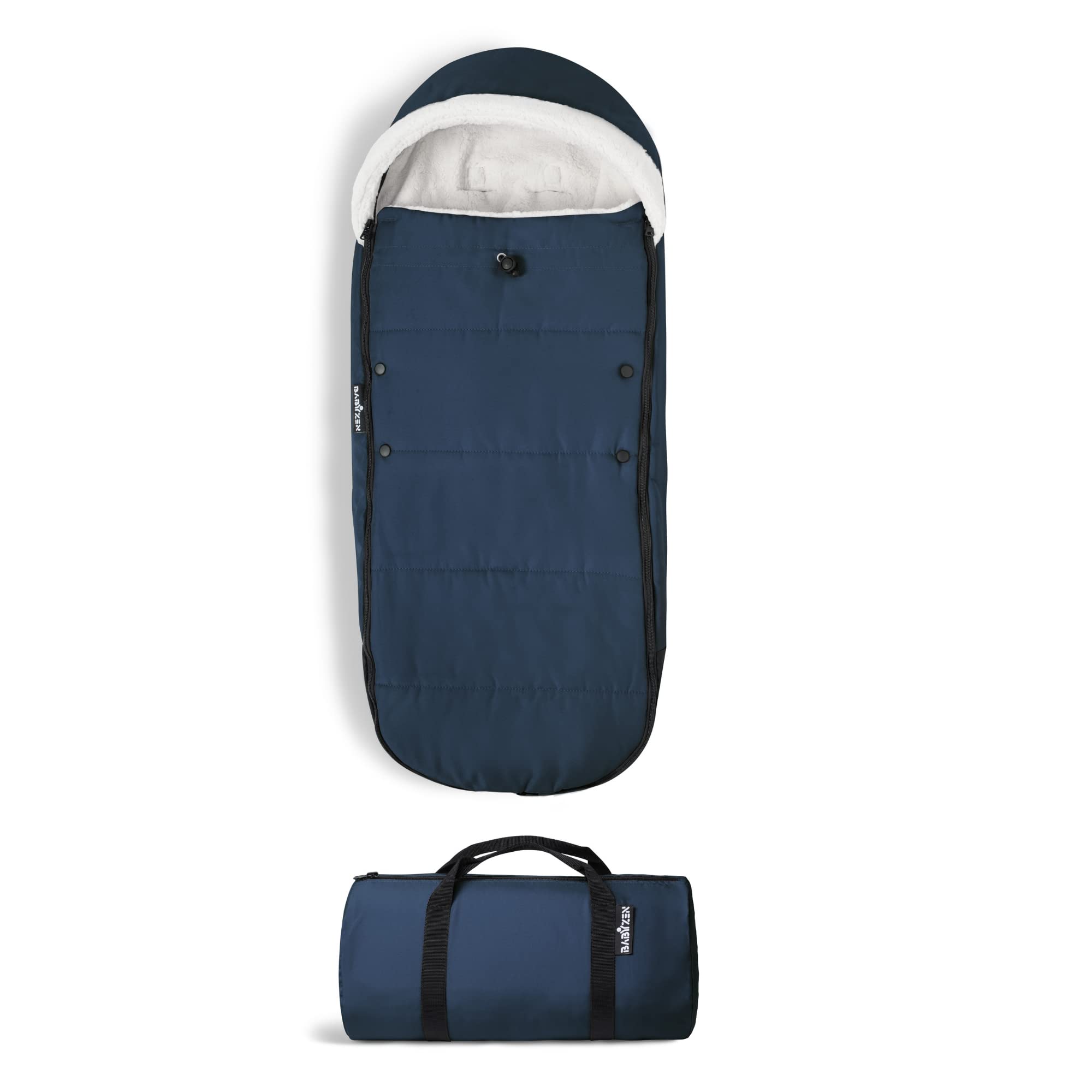 Babyzen YOYO Footmuff navy with sherpa lining provides extra warmth on chilly strolls.