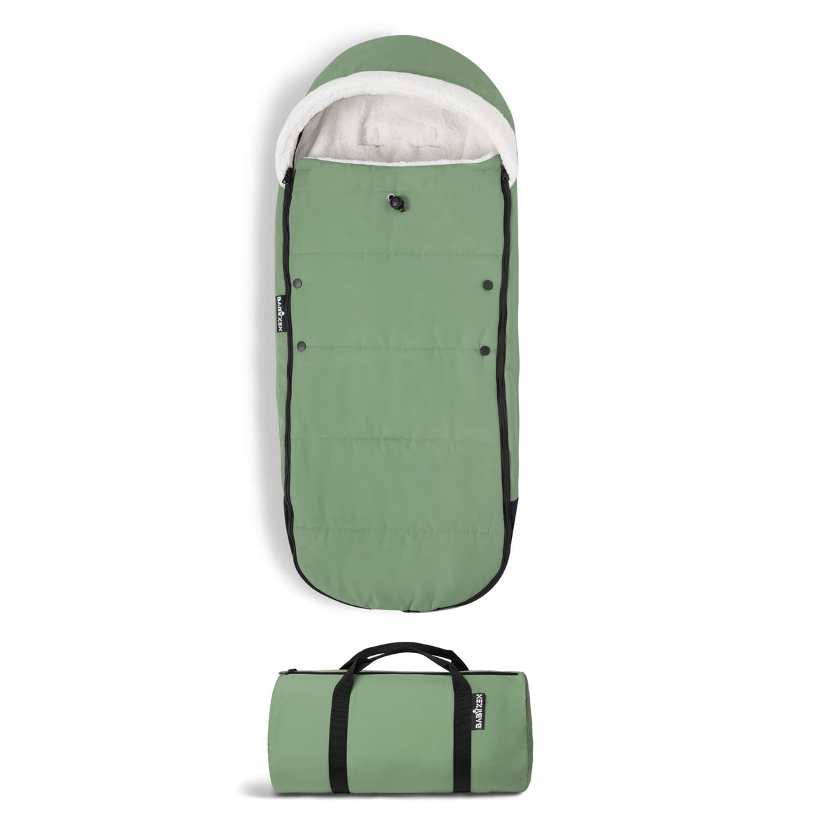 Babyzen YOYO footmuff Peppermint with sherpa lining keeps baby warm on cold stroller rides.