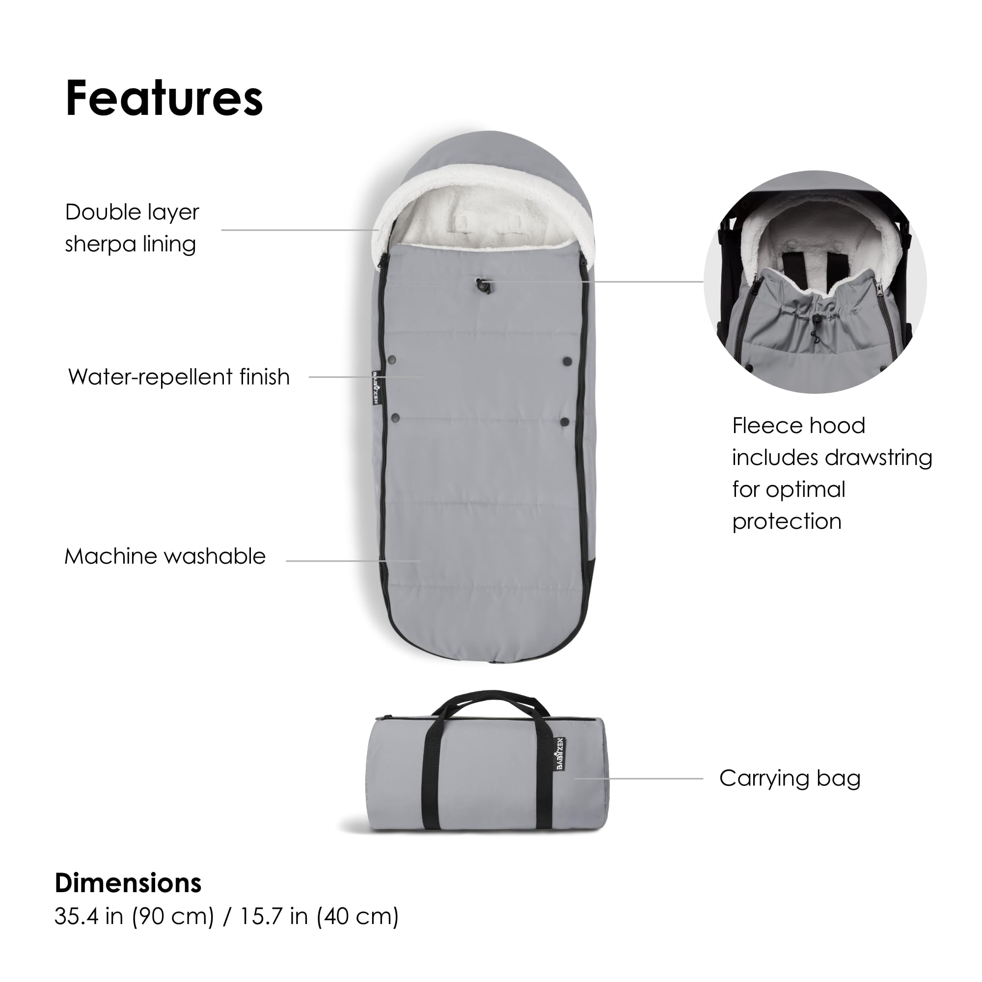 Babyzen YOYO footmuff stone carrying bag ensures tidy storage between adventures.