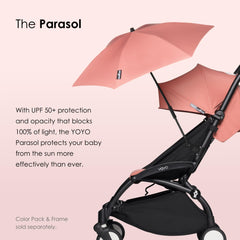 YOYO Parasol compatible with 0+ newborn pack provides flexible shade.