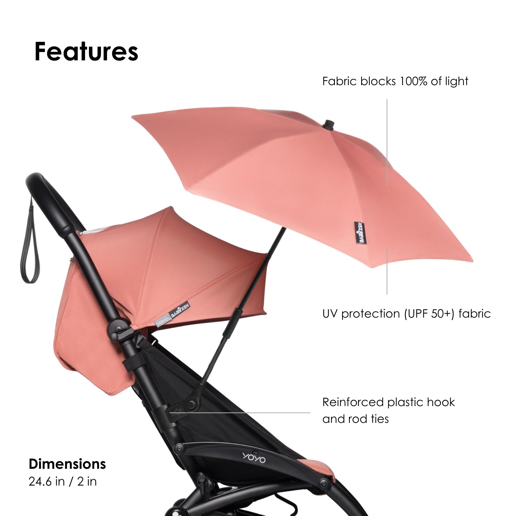 Parasol clipped to Bassinet offers shade during stroller naps.