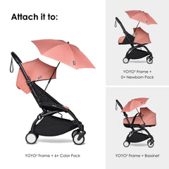 Car seat clip enables versatile sun protection while traveling.