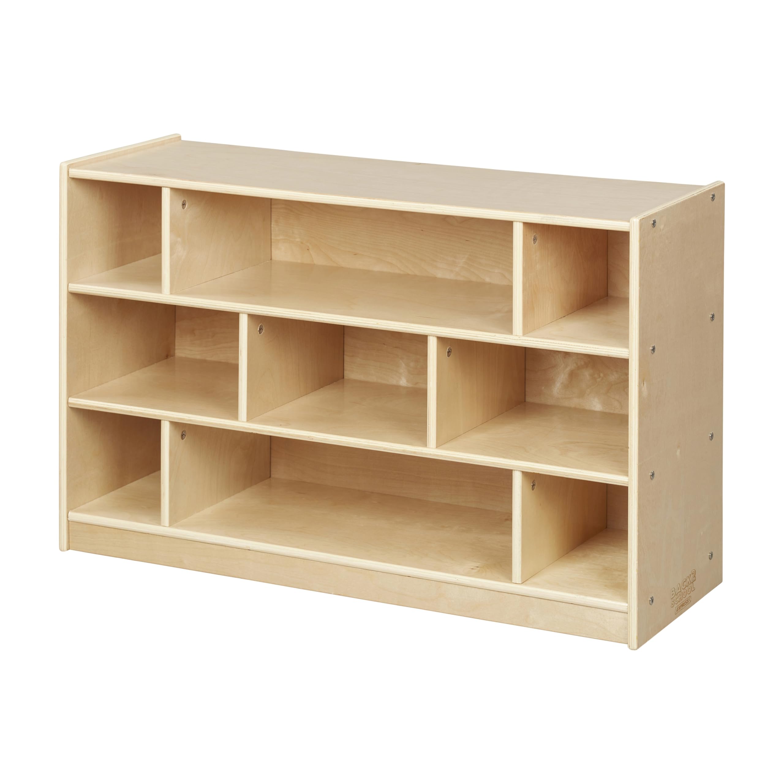 Back2School Express 9-Compartment cabinet rolling front keeps blocks organized and reachable