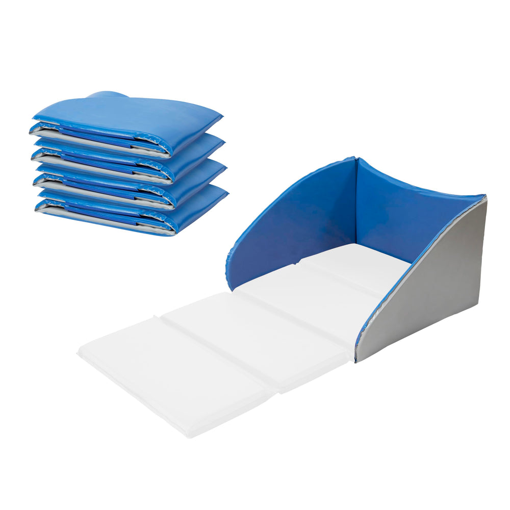 Back2School Express NapNest privacy panel blue-grey creates calm nap-time boundaries.