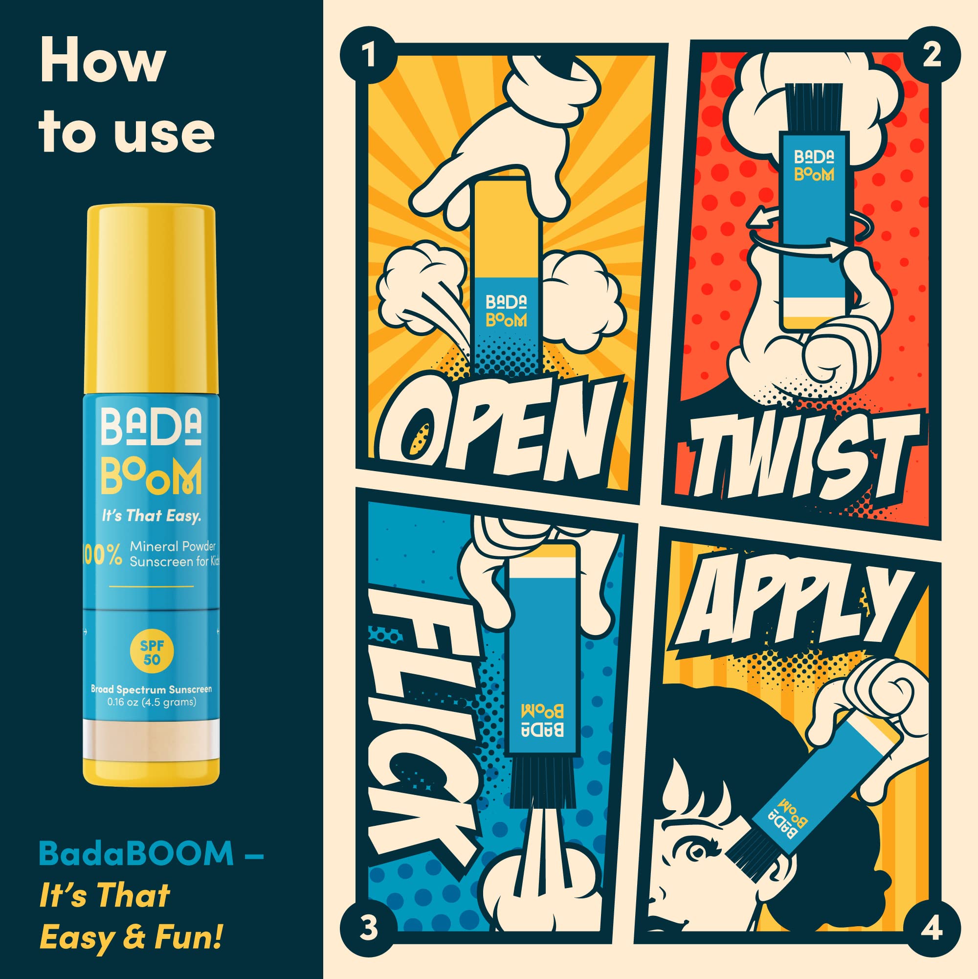 Bada Boom tear-free, kid-friendly sun protection for sunny days.