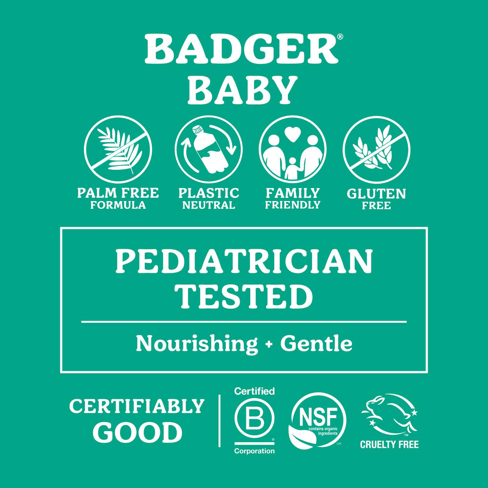 Badger organic baby wash lather close-up highlighting rich long lasting foam.