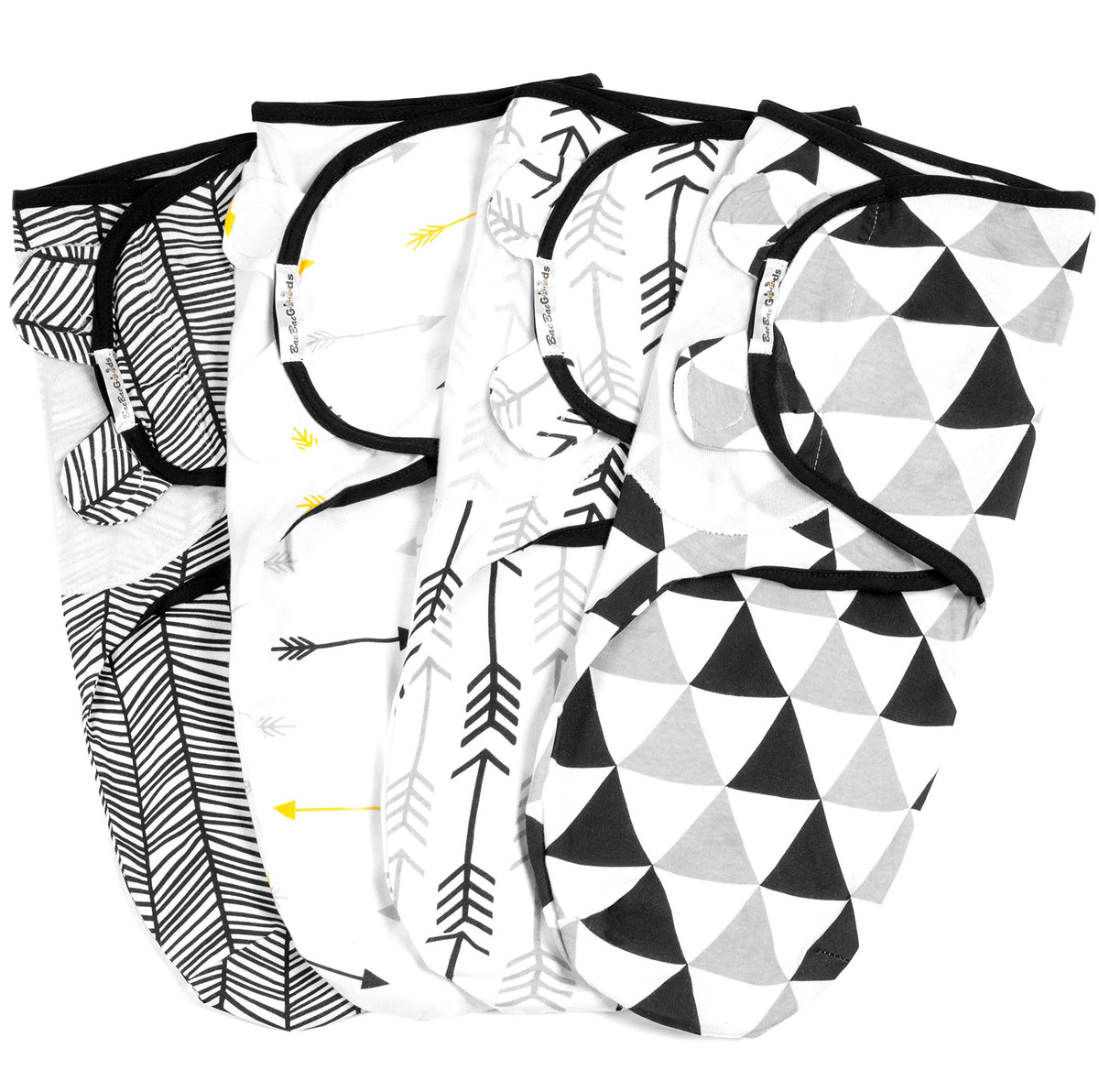 Baebae Goods Black Triangles Swaddle Wrap flatlay showing soft fabric and pattern