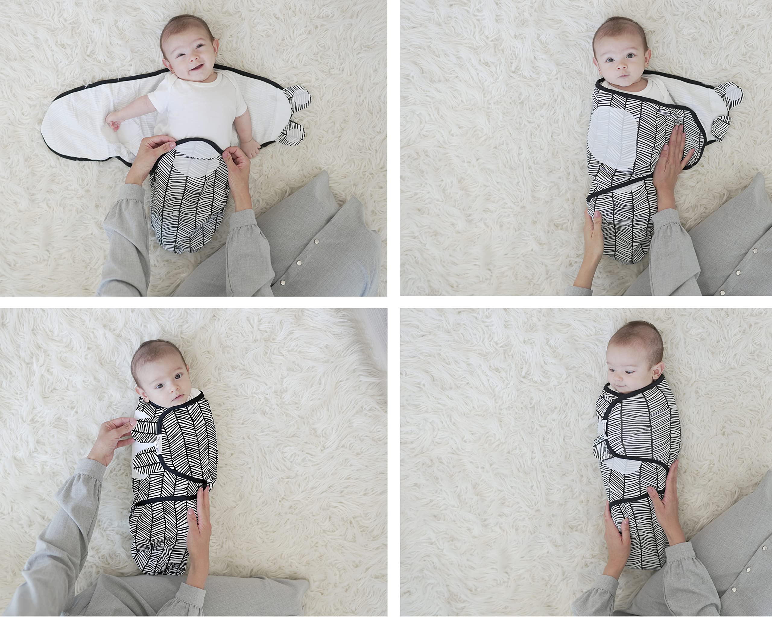 Baebae Goods Swaddle Wrap shown wrapped for secure, snug swaddling