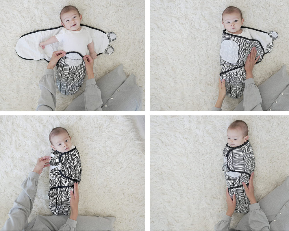 Baebae Goods Swaddle Wrap shown wrapped for secure, snug swaddling
