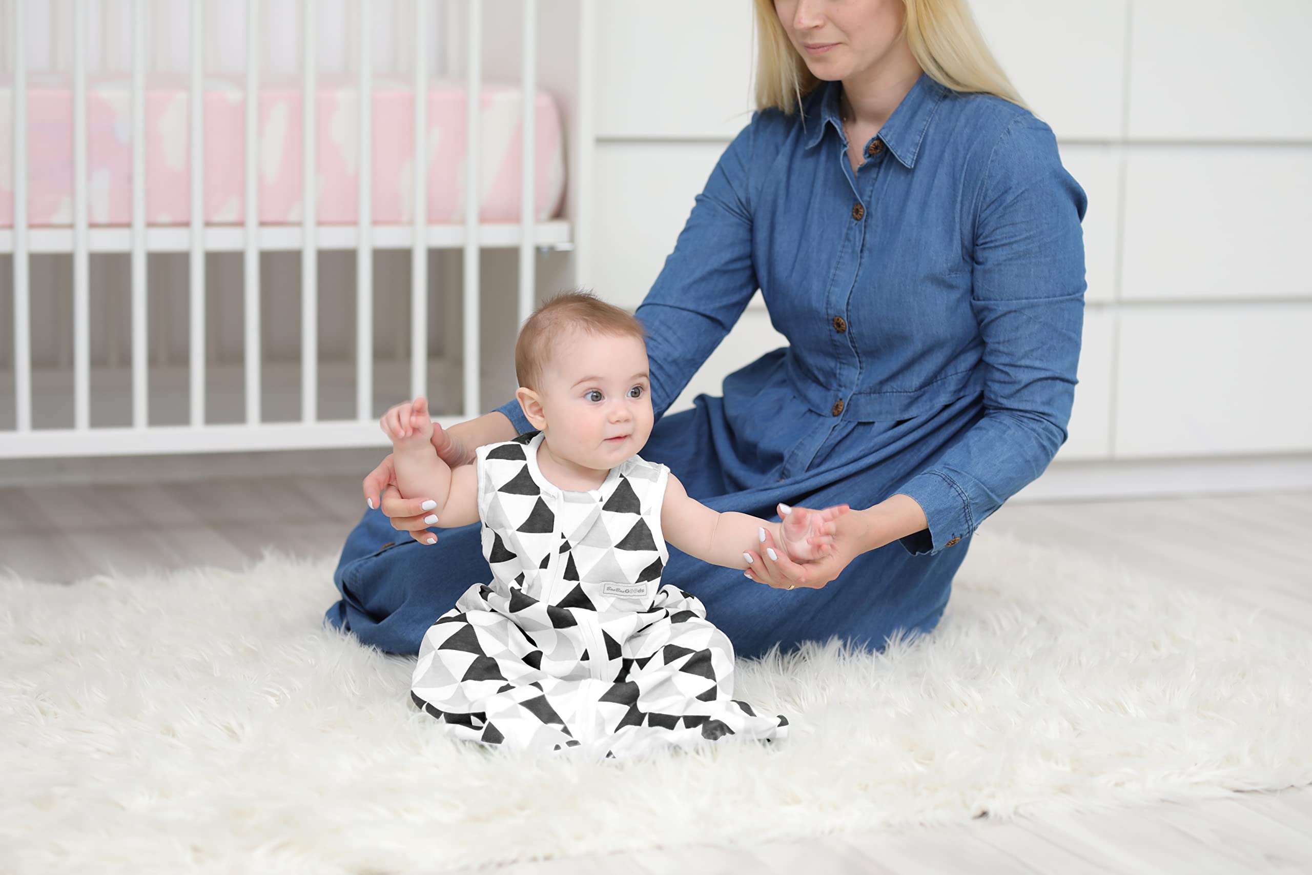 BaeBae Goods cotton wearable blanket closeup emphasizes breathable comfort for baby skin.