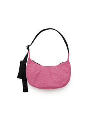 BAGGU Small Nylon Crescent Bag in Azalea Pink for everyday carry