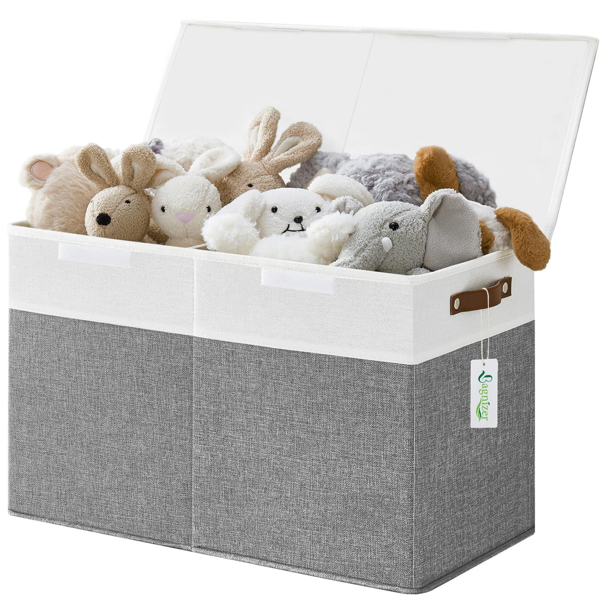 Bagnizer large toy storage box front view with lid keeps playroom tidy