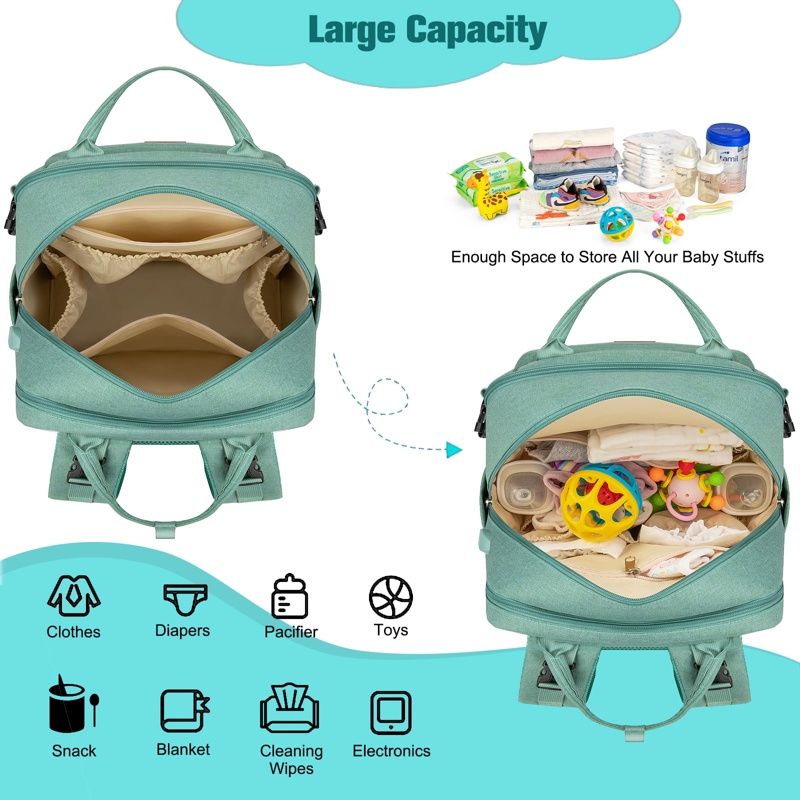 BAGPARKK diaper bag backpack folding changing pad included for quick changes