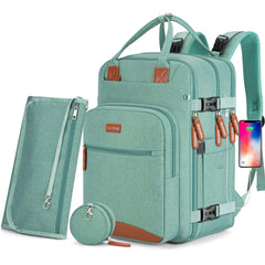 BAGPARKK diaper bag backpack green front view with spacious main compartment for baby essentials