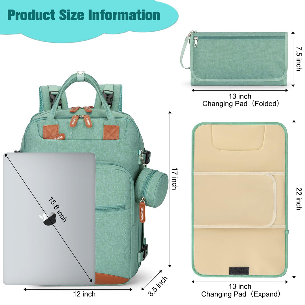 BAGPARKK diaper bag backpack stroller straps and luggage sleeve for hands-free travel