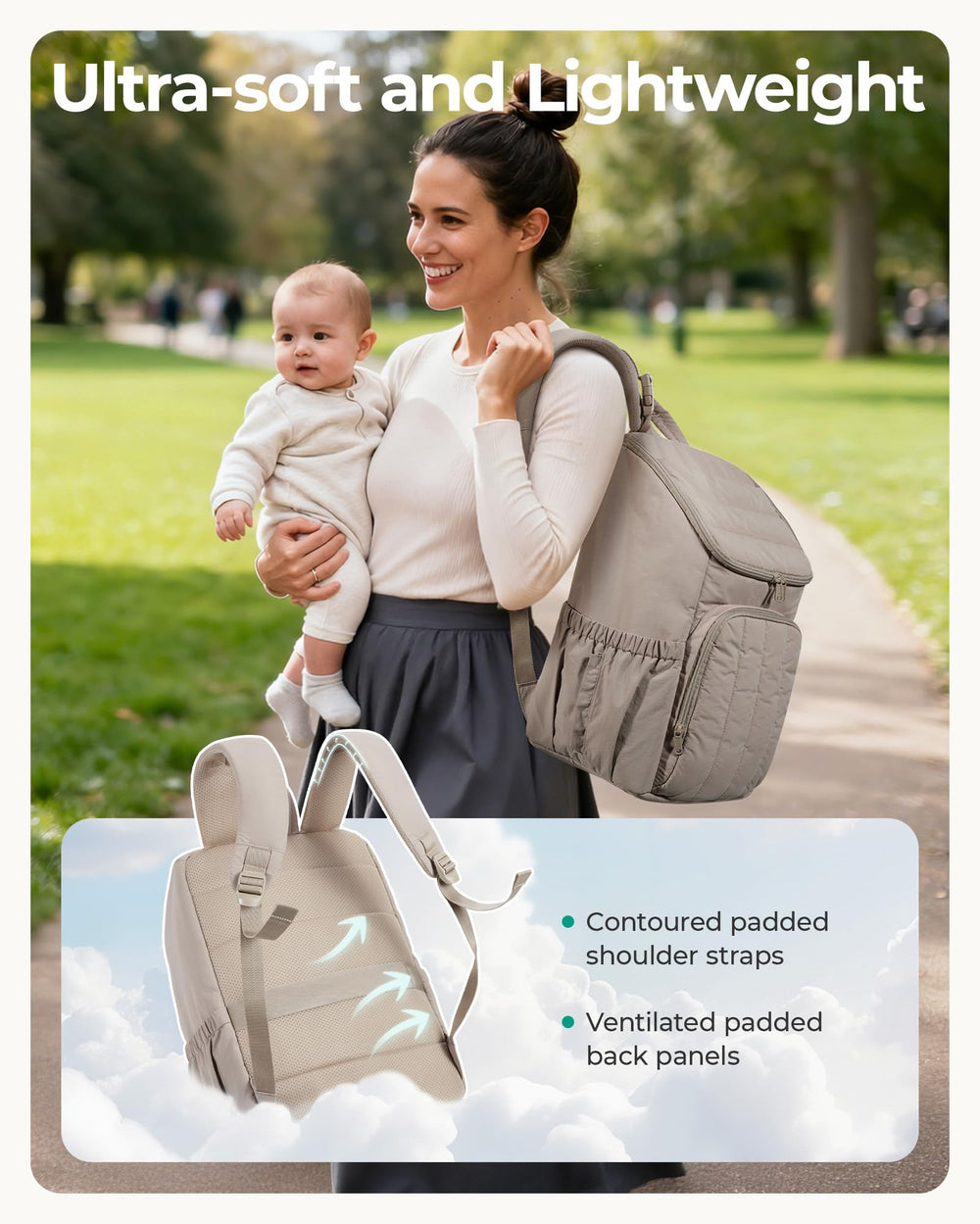 BAGSMART diaper bag backpack padded straps for comfortable carry