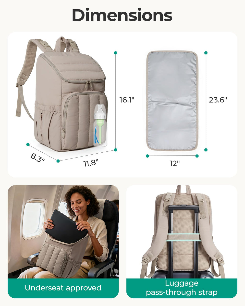 bagsmart diaper bag backpack with quilted puffy finish in stylish design