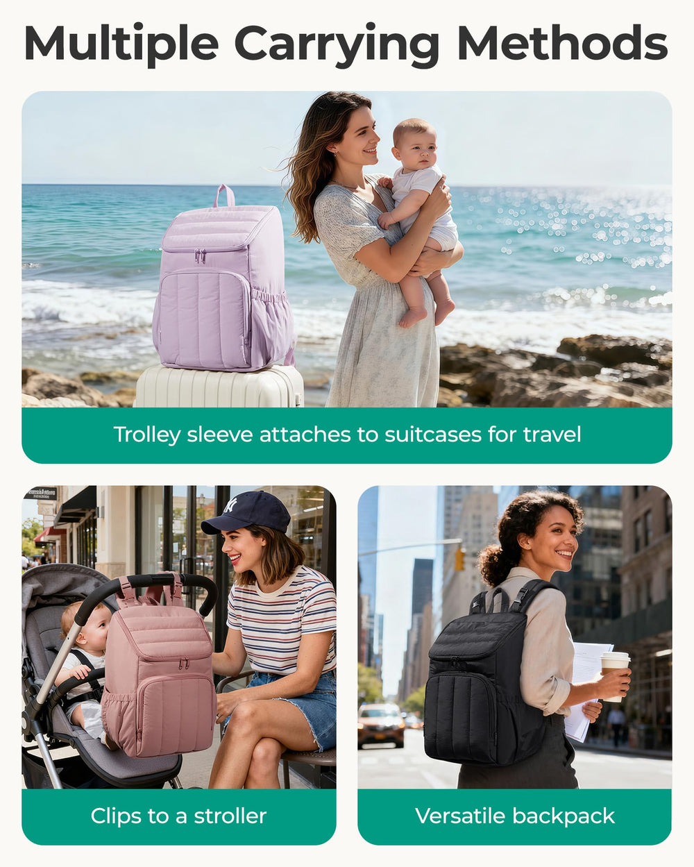 BAGSMART diaper bag backpack stroller strap supports hands-free outings