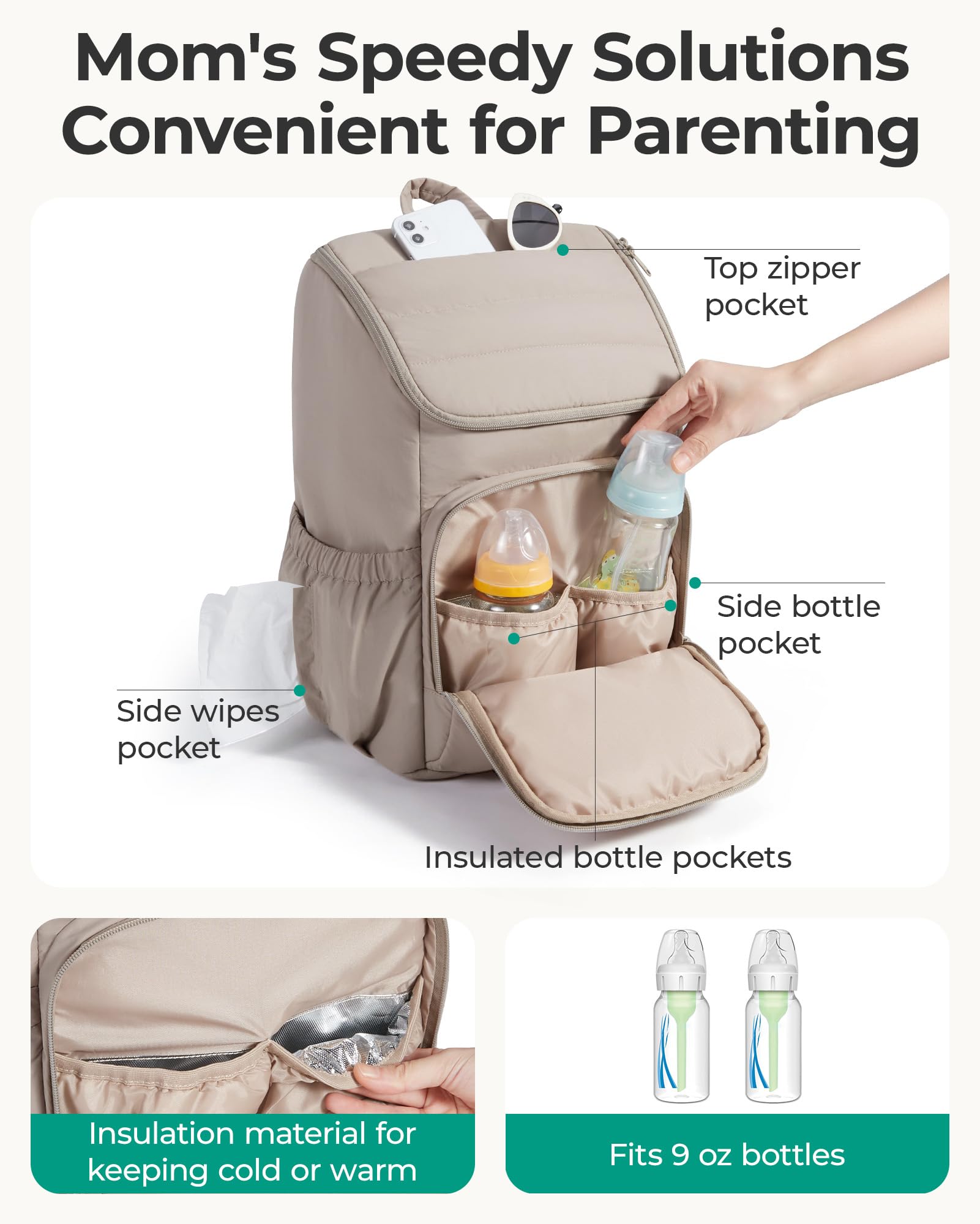 BAGSMART diaper bag backpack wide opening for effortless access