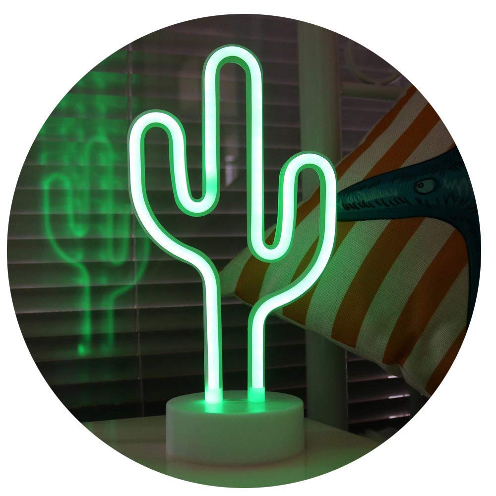Bailey cactus neon light on desk creates playful ambiance