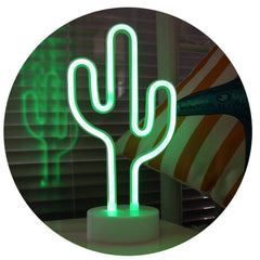 Bailey cactus neon light on desk creates playful ambiance