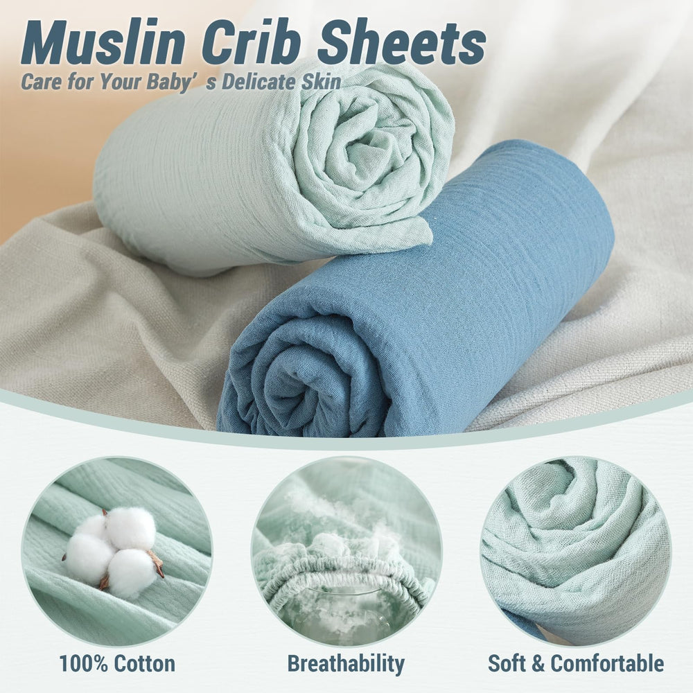 Bailix blue close-up knit showing durable stitching on the crib sheet.