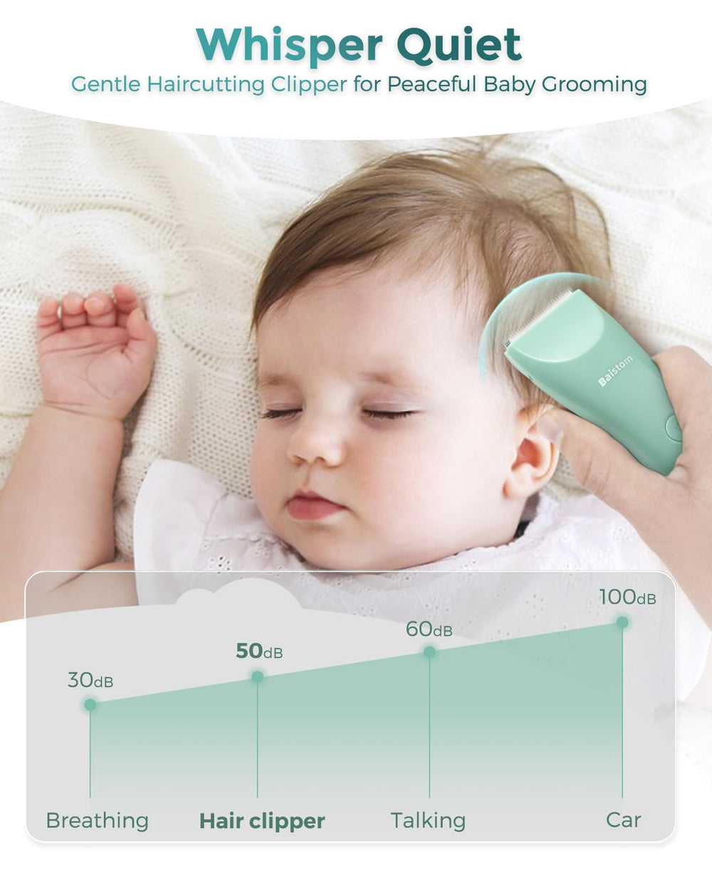 Baistom baby hair clippers with ceramic blade for smooth, snag-free cuts.