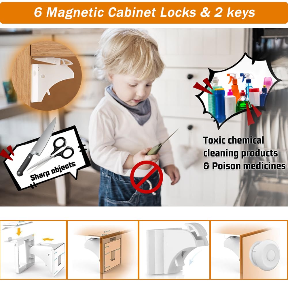 Baitiny keys shown with magnetic cabinet locks for quick access.