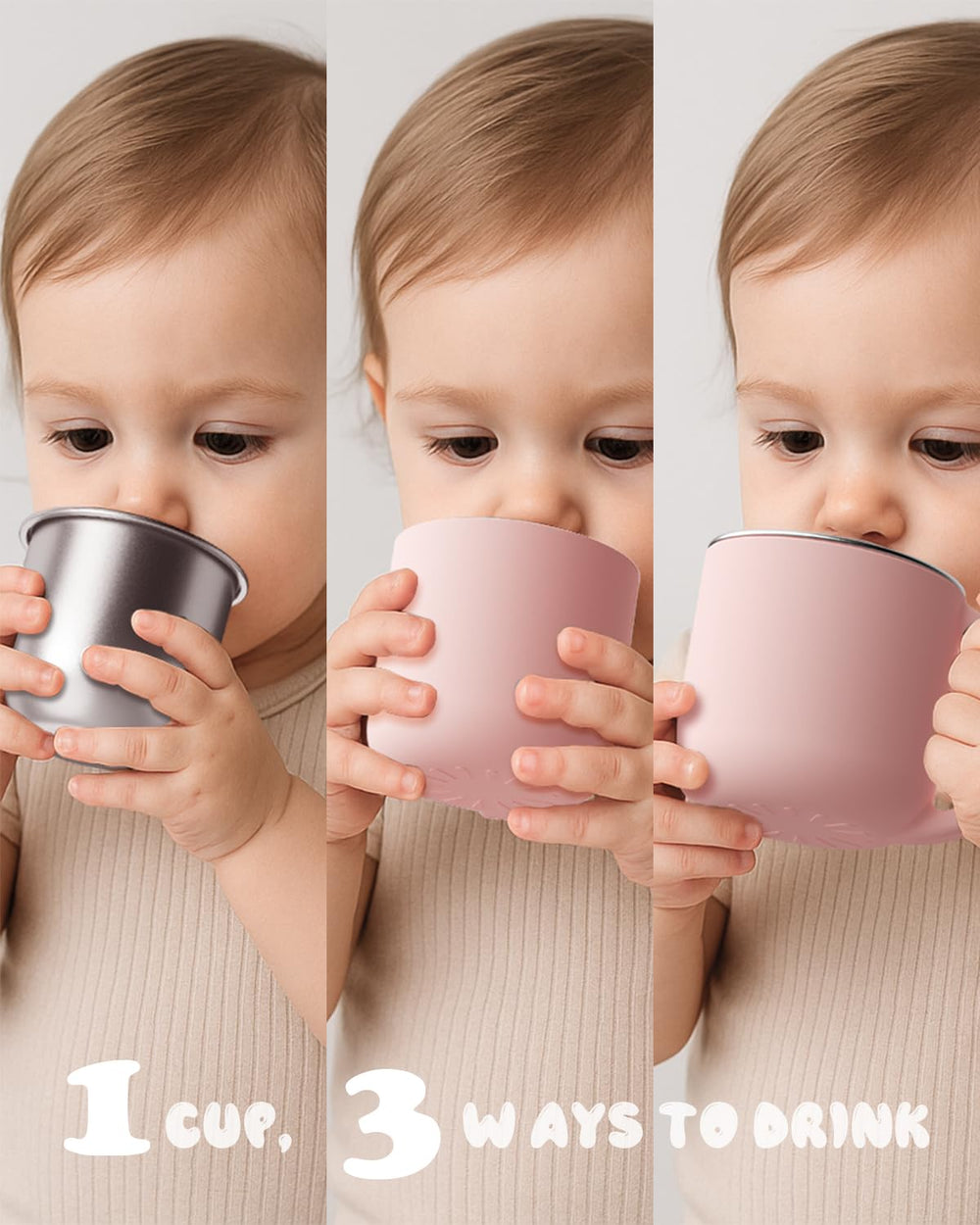 Bakpoco three-drink setup illustrating stainless steel, silicone shell, or both